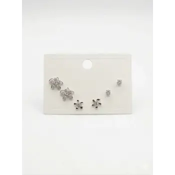 Çiçek Detaylı Altılı Küpe - Kp00628