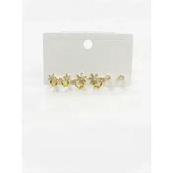   Zirkon Taşlı Pirinç Altılı  Kombin Küpe - Kp00568