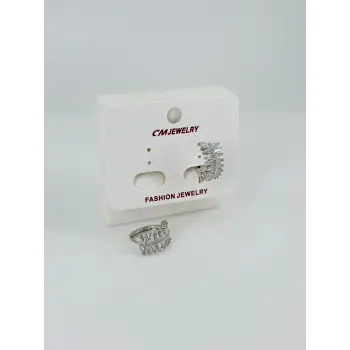 Rodyum  Zirkon Taşlı Pirinç Küpeler - Kp00448