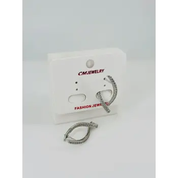 Rodyum   Zirkon Taşlı Pirinç Küpeler - Kp00455