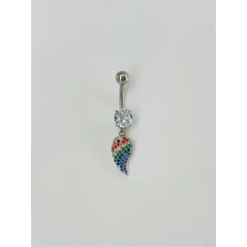 Çok Renkli Melek Kanadı Sallantılı Göbek Piercing - Pg0073
