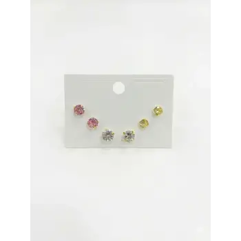 Çok Renkli Tektaş Altılı Küpe - Kp00643