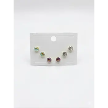 Çok Renkli Tektaş Altılı Küpe - Kp00633