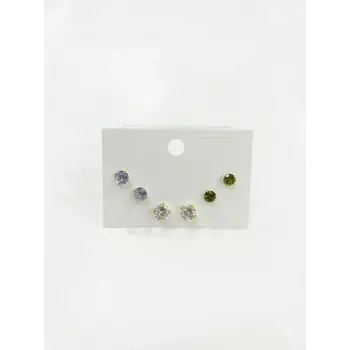 Çok Renkli Tektaş Altılı Küpe - Kp00659