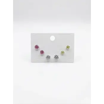 Çok Renkli Tektaş Altılı Küpe - Kp00644