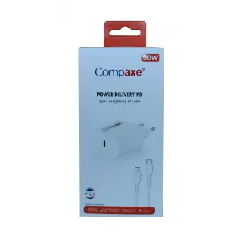Compaxe CTA-200TI 20W 5V 3A PD Ev Şarj Kafa+Type-C Şarj Kablosu (KDO)