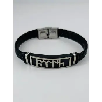 Siyah Deri / Çelik  Erkek Deri Bileklik 20 Cm  - Ebl0085