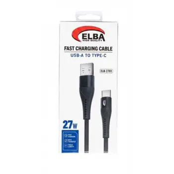 Elba ELB-2701 27w Usb-a To Type-c 1mt Siyah Örgülü Şarj Kablosu 480Mps Hızlı Şarj
