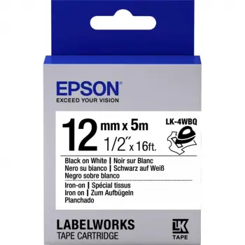 Epson LK-4WBQ Ütüyle Transfer Beyaz Üzeri Siyah 12mm 9Metre Etiket (KDO)