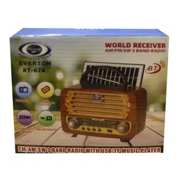 Everton RT-674  Bluetooth-USB-SD-FM Şarjlı,Solarlı  Nostaljik Radyo