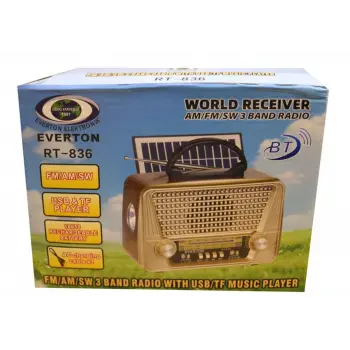 Everton Rt-836  Bluetooth Fm-Usb-Tf-Aux Solarlı Şarjlı Nostaljik Radyo
