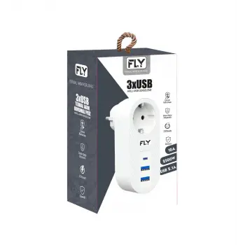 FLY-3400-01 Akım Korumalı.1 li Priz 2-Usba 1-C Soket 2.1A 10A 2500W (KDO)