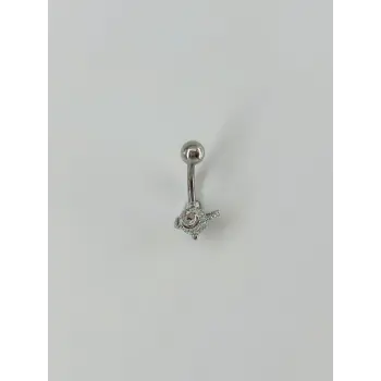 Rodyum Zirkon Taşlı Çelik Göbek Bar Uzunluğu : 13 Mm / Bar Kalınlığı 1.41 Mm /  - Pg0024