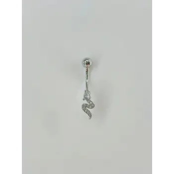 Rodyum Zirkon Taşlı Çelik Göbek Bar Uzunluğu : 13 Mm / Bar Kalınlığı 1.41 Mm /  - Pg0031