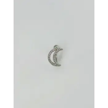 Rodyum Zirkon Taşlı Çelik Göbek Bar Uzunluğu : 13 Mm / Bar Kalınlığı 1.41 Mm /  - Pg0116