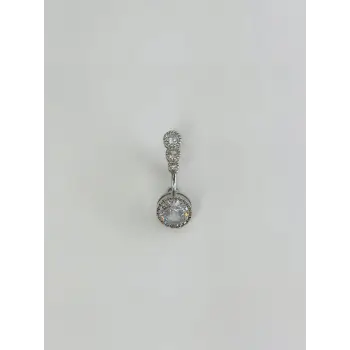Rodyum Zirkon Taşlı Bar Ve Top: Çelik Göbek - Pg0147
