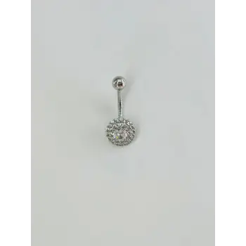 Rodyum Zirkon Taşlı Çelik Göbek Bar Uzunluğu : 13 Mm / Bar Kalınlığı 1.41 Mm /  - Pg0102