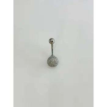 Rodyum Zirkon Taşlı Çelik Göbek Bar Uzunluğu : 13 Mm / Bar Kalınlığı 1.41 Mm /  - Pg0131