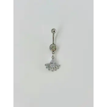 Rodyum Zirkon Taşlı Çelik Göbek Bar Uzunluğu : 13 Mm / Bar Kalınlığı 1.41 Mm /  - Pg0071