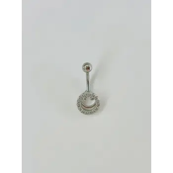 Rodyum Zirkon Taşlı Çelik Göbek Bar Uzunluğu : 13 Mm / Bar Kalınlığı 1.41 Mm /  - Pg0030