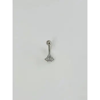 Rodyum Zirkon Taşlı Çelik Göbek Bar Uzunluğu : 13 Mm / Bar Kalınlığı 1.41 Mm /  - Pg0067