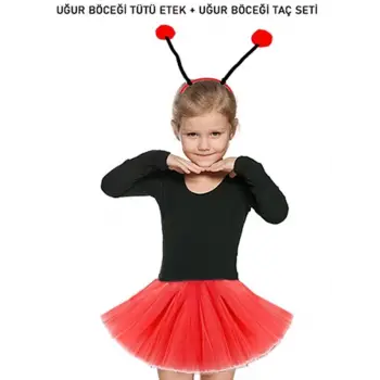 Gösteriler İçin Kırmızı Uğur Böceği Tütü Etek Ve Kırmızı Uğur Böceği Taç Seti