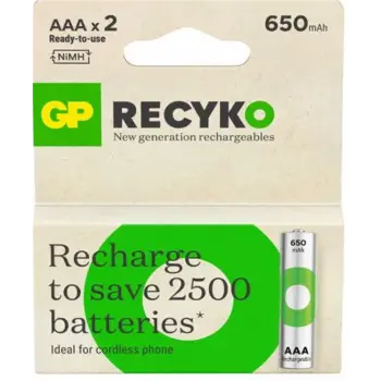GP AAA 650 mAh Şarjlı İnce Kalem Pil 2li Paket GP65AAAHCHP-BU2