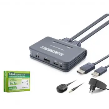 HADRON HDX1427 DisplayPort KVM Switch 2 Console USB Harici Butonlu Dahili Kablolu 2 DP Siyah (KDO)