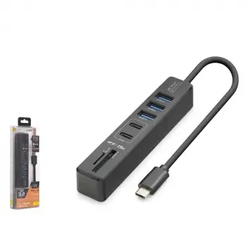Hadron HDX7061 İetop Type-C Hub 5Gbps 2x Usb-C 3.2+3x Usb-A 3.2+SD+microSD 7 Port Kart Okuyucu Siyah