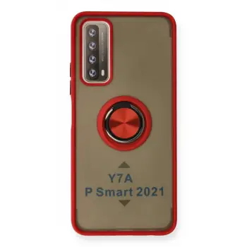 Huawei P Smart 2021 Kılıf Montreal Yüzüklü Silikon Kapak - Kırmızı