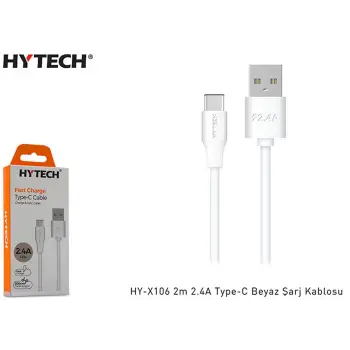 Hytech HY-X106 2m 2.4A Type-C Beyaz Şarj Kablosu (KDO)