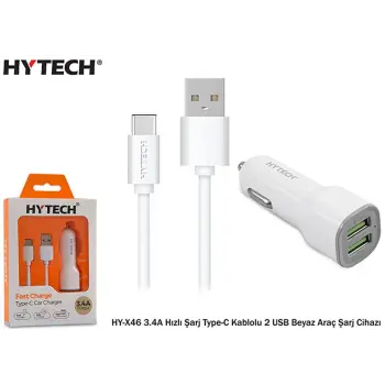Hytech HY-X46 3.4A Hızlı Şarj Type-C Kablolu 2 USB (KDO)