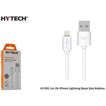 Hytech HY-X91 1m 2A iPhone Lightning Beyaz Şarj Kablosu (KDO)