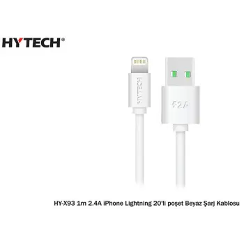 Hytech HY-X93 1m 2.A iPhone Lightning Beyaz Şarj Kablosu (KDO)