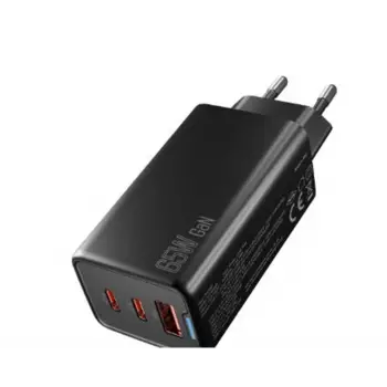 Hytech HY-XEG65 2-USB-C + USB-A GAN PD 65W - QC 18W Type PD-PPS Siyah EV-NOTEBOOK Şarj Adaptör (KDO)