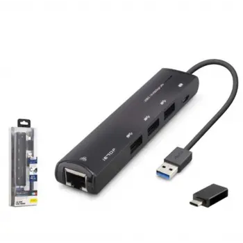 iETOP HDX7897 USB Type-C 3.2 Gen1 Combo Hub Gigabit LAN 4 Port 5 Gbps Siyah