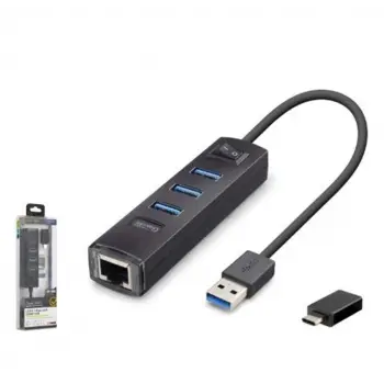 iETOP RJ4503 USB Type-C 3.2 Gen1 Combo Anahtarlı Hub Gigabit LAN 4 Port 5 Gbps Siyah (KDO)