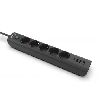INCA IPW-44TU 5li 1,5mt Siyah 3Usb+Typ-C Akım Korumalı  Led Tuşlu Priz