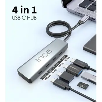 Inca ITPT-4TX 4 Port Type-C 3.1 Veri ile3.1 10 Gbps Type-C Çoklayıcı Kablo uzunluğu 15cm