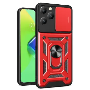 İnfinix Hot 40 Pro Kılıf Pars Lens Yüzüklü Silikon - Kırmızı