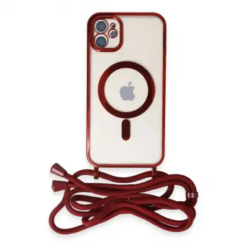 İphone 11 Kılıf Divo Lazer Askılı Magsafe Kapak - Kırmızı