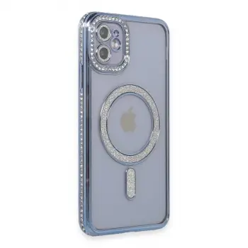 İphone 11 Kılıf Joke Simli Magneticsafe Kılıf - Mavi