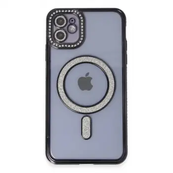 İphone 11 Kılıf Joke Simli Magneticsafe Kılıf - Siyah