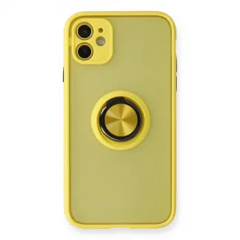 İphone 11 Kılıf Montreal Yüzüklü Silikon Kapak - Sarı
