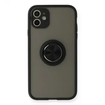 İphone 11 Kılıf Montreal Yüzüklü Silikon Kapak - Siyah