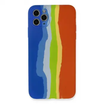 İphone 11 Pro Kılıf Ebruli Lansman Silikon - Mavi-turuncu