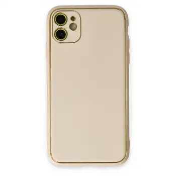 İphone 12 Kılıf Coco Deri Silikon Kapak - Gold