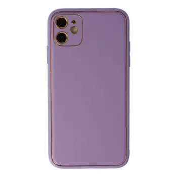 İphone 12 Kılıf Coco Deri Silikon Kapak - Lila