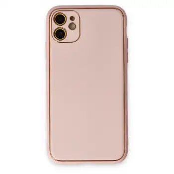 İphone 12 Kılıf Coco Deri Silikon Kapak - Pudra