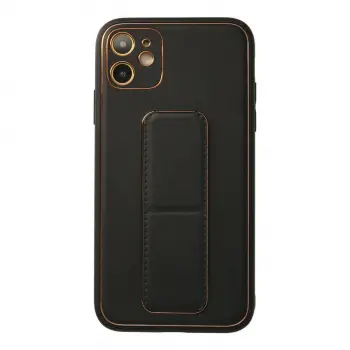 İphone 12 Kılıf Coco Deri Standlı Kapak - Siyah